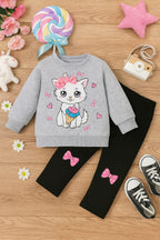 Plush - Fleece Shirt & Trouser - Cat in Grey Contrast