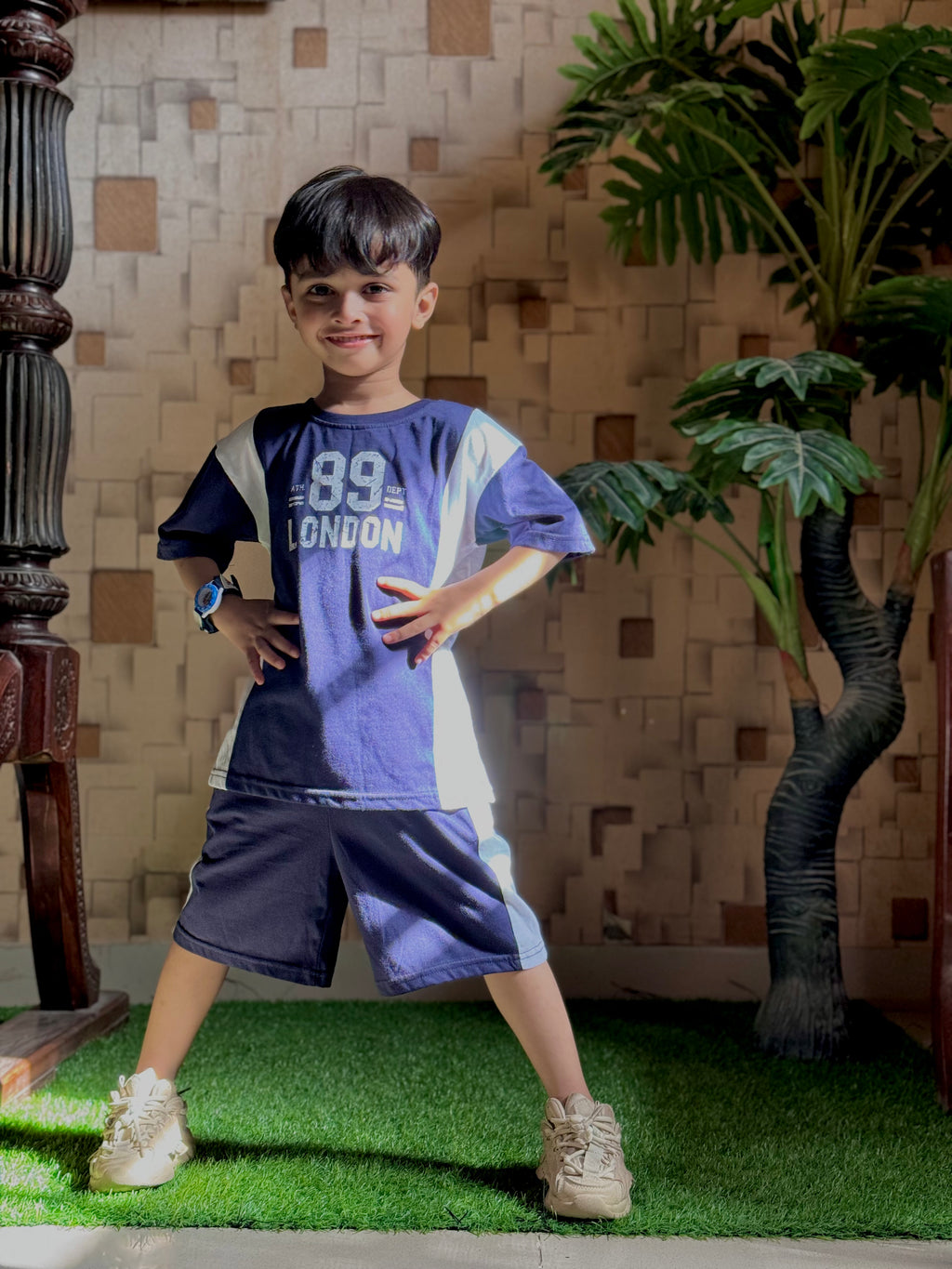 Nifty Basics Boys T-Shirt and Shorts Set (89 London) – Navy Blue & White