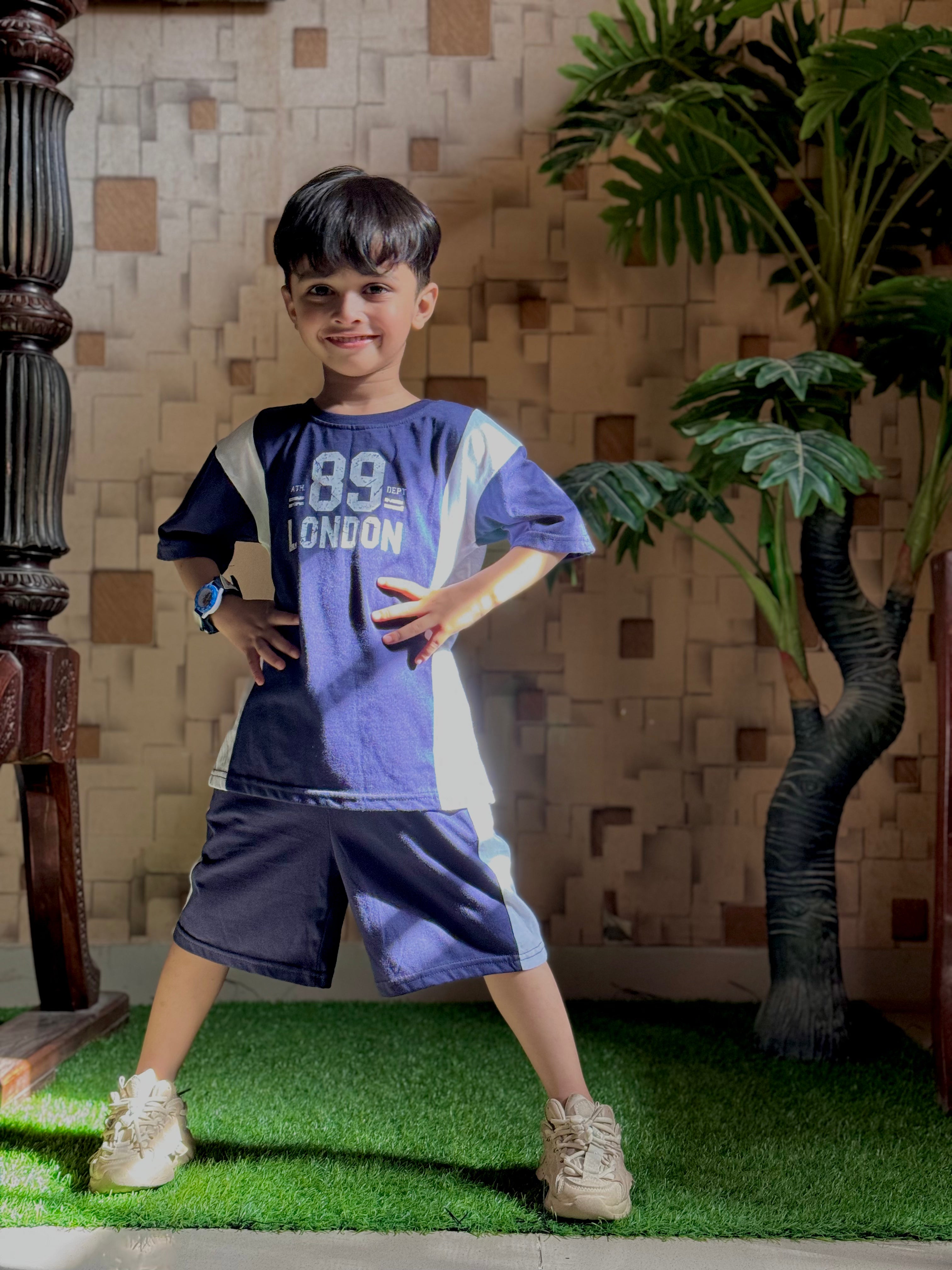 Nifty Basics Boys T-Shirt and Shorts Set (89 London) – Navy Blue & White