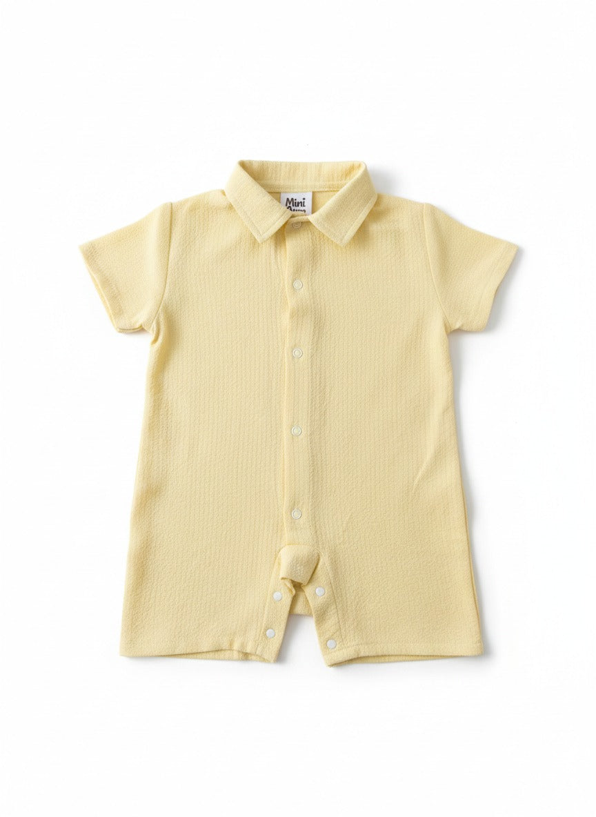 MINI AURA Boys Textured Romper – Butter Yellow