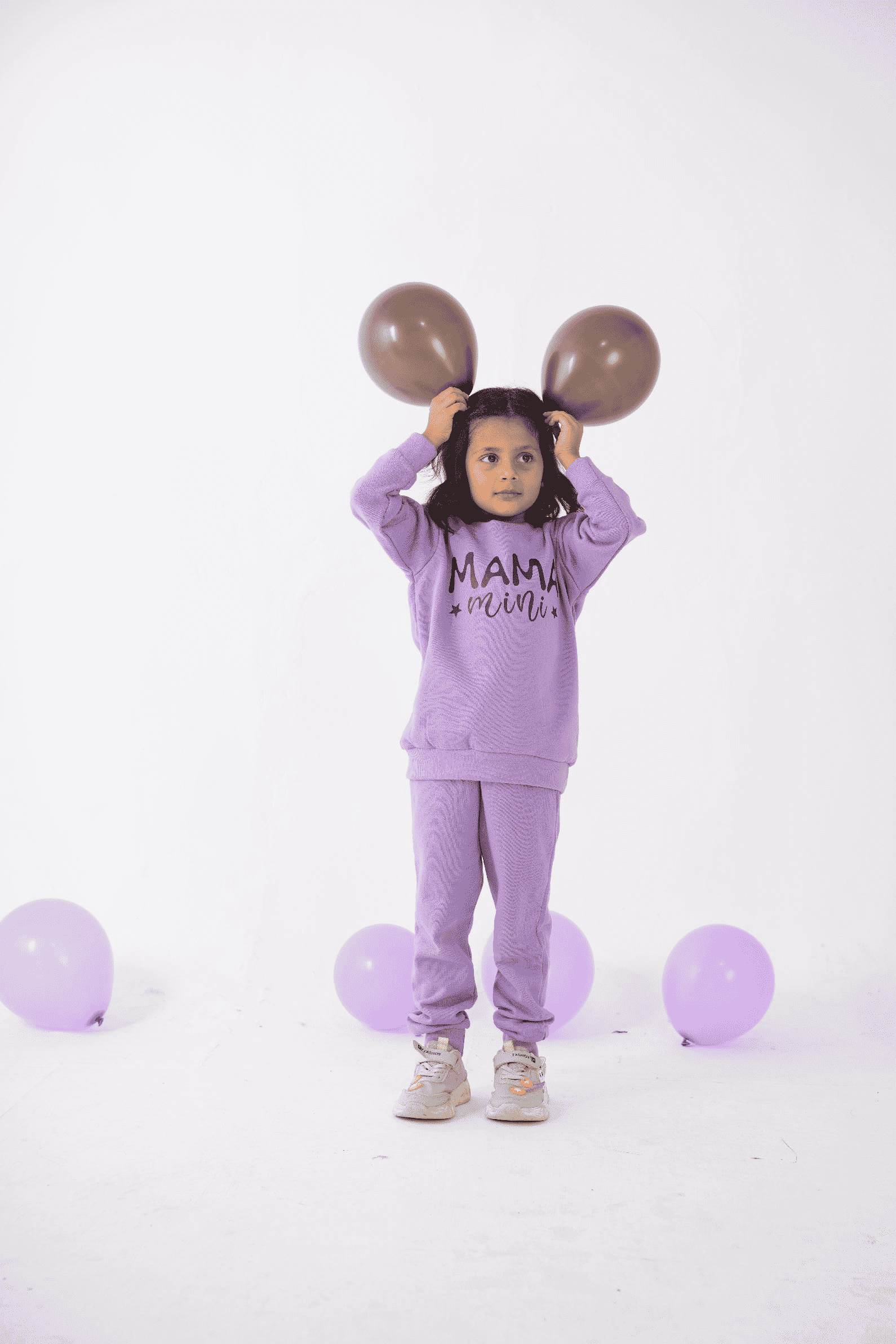 Plush Round Neck - Mama's Mini Fleece Basic Set Purple