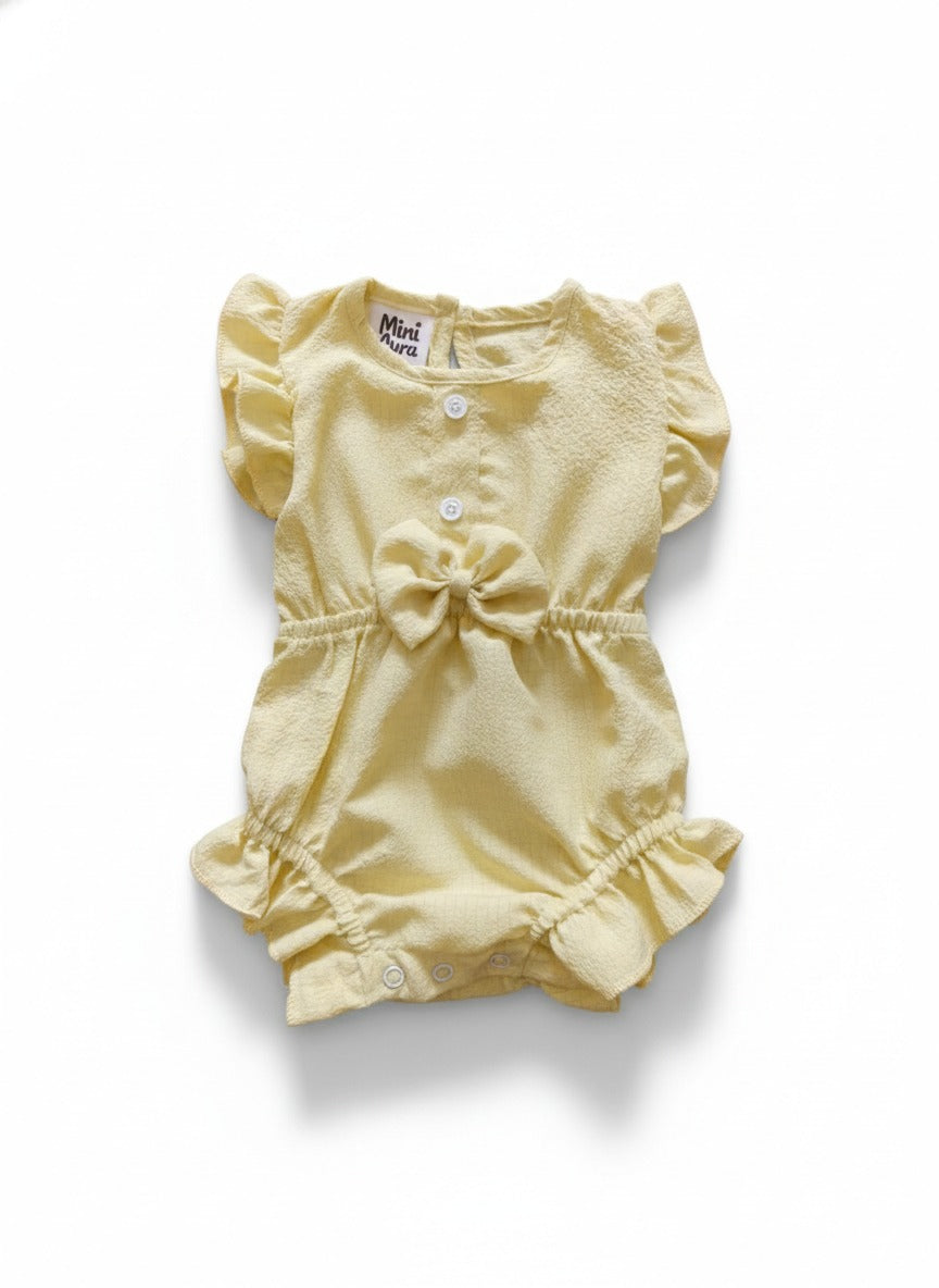 MINI AURA Girls Textured Frill Romper ( Plain ) – Butter Yellow