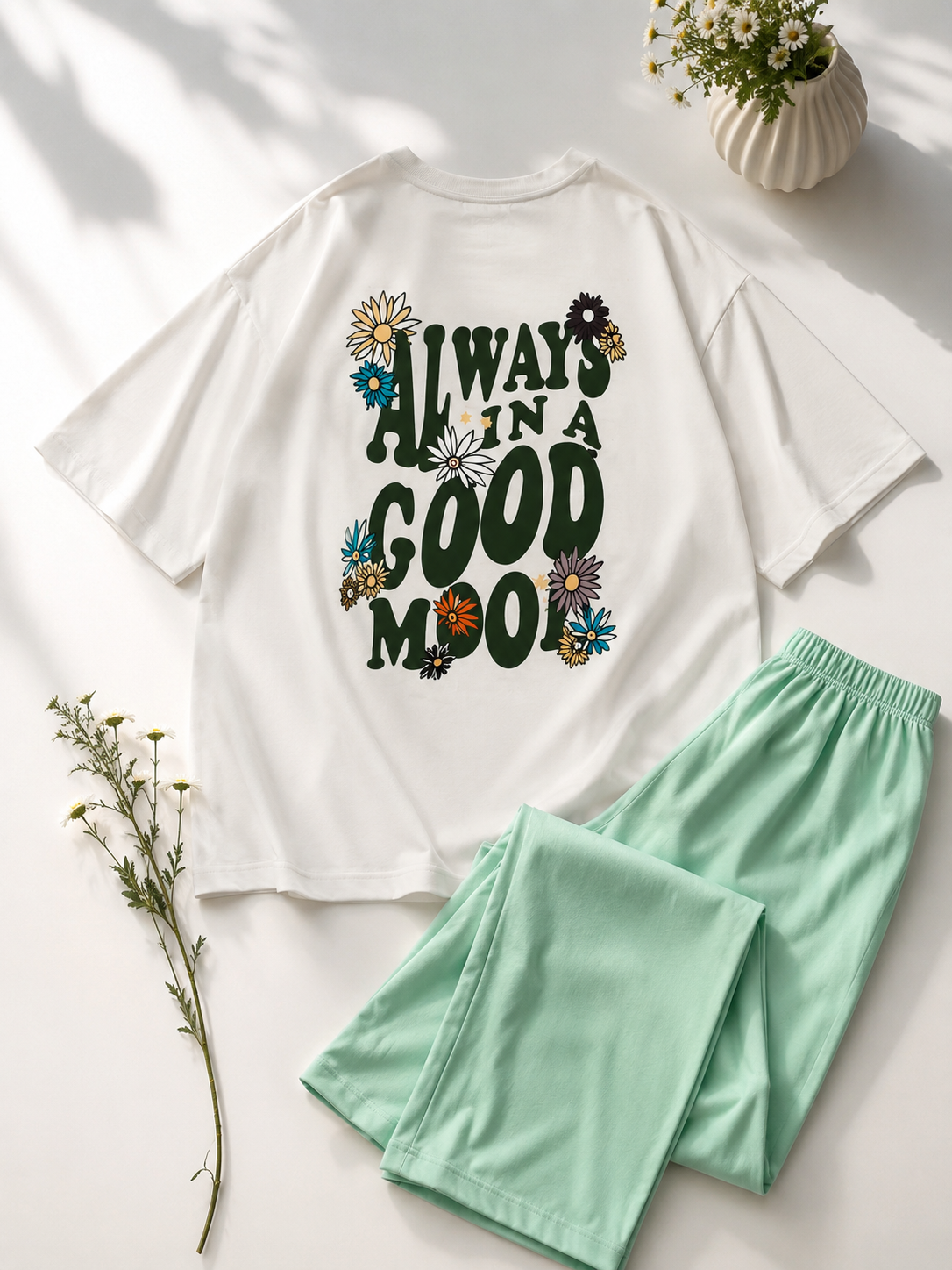 PLUSH-Nifty Basics Premium - Good Mood in Light Green Contrast with Flapper Trousers