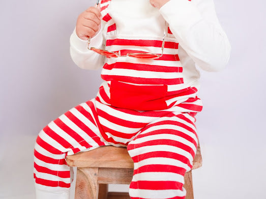 Plush-Printed Rompers - Striped - Red