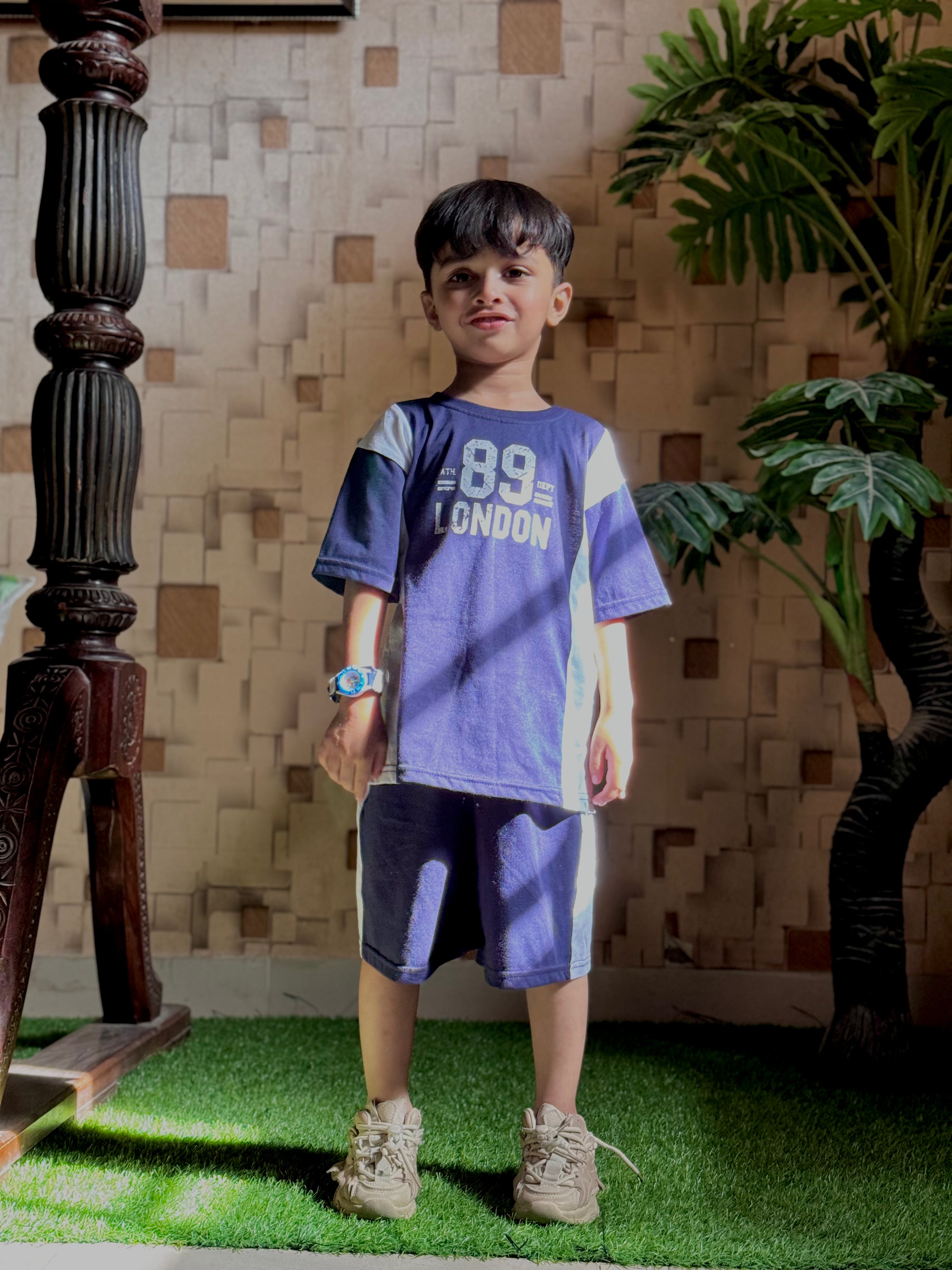 Nifty Basics Boys T-Shirt and Shorts Set (89 London) – Navy Blue & White