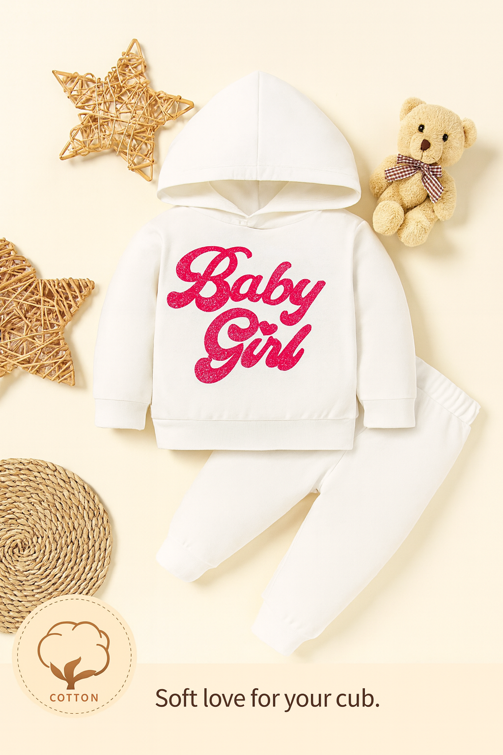 Plush Hoodie Style - Baby Girl Fleece Basic Set Whiteboard