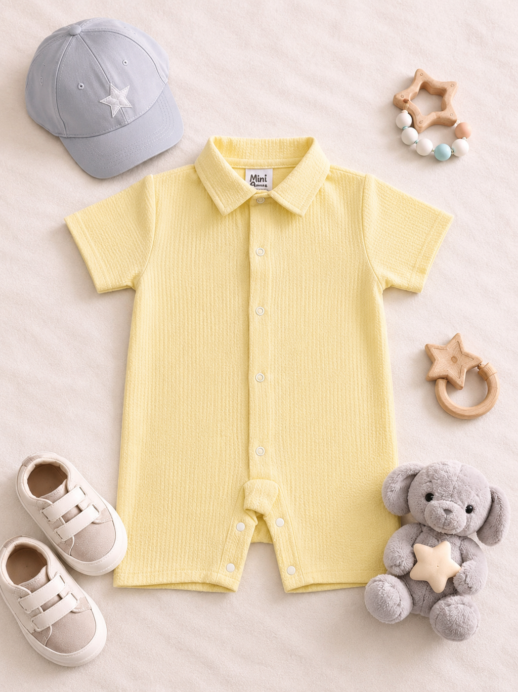 MINI AURA Boys Textured Romper – Butter Yellow