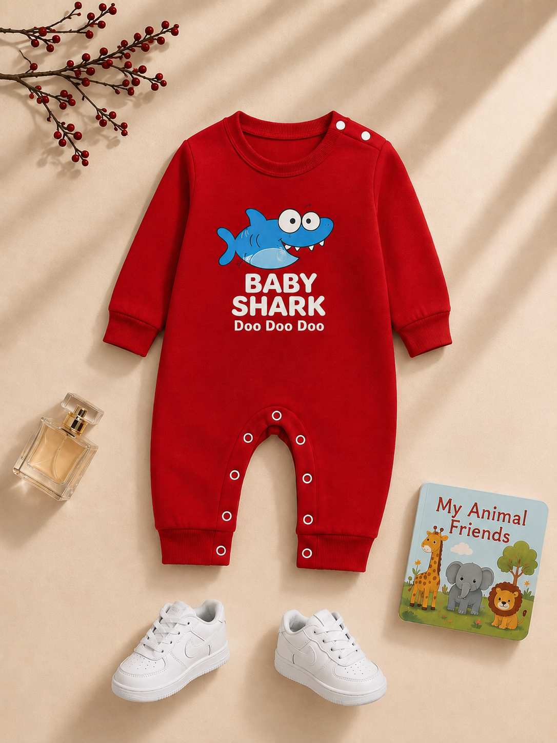 Plush-Printed Romper - Baby Shark Do Do