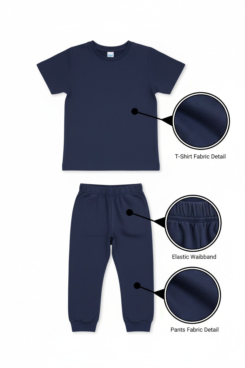 Girls navy blue t-shirt and jogger co-ord set for summer