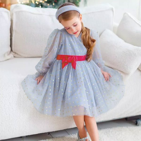 Riolio-Kids Girls Heart Print Bow Tie Dress