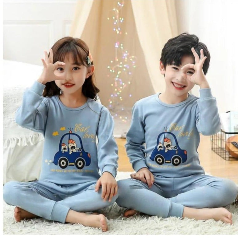 Plush Night Suit - PJ Set Light Blue Car