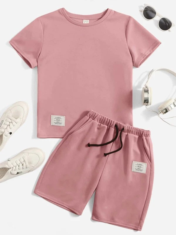 Plush-Nifty Basic Short & Shirt Set - Rose Pink