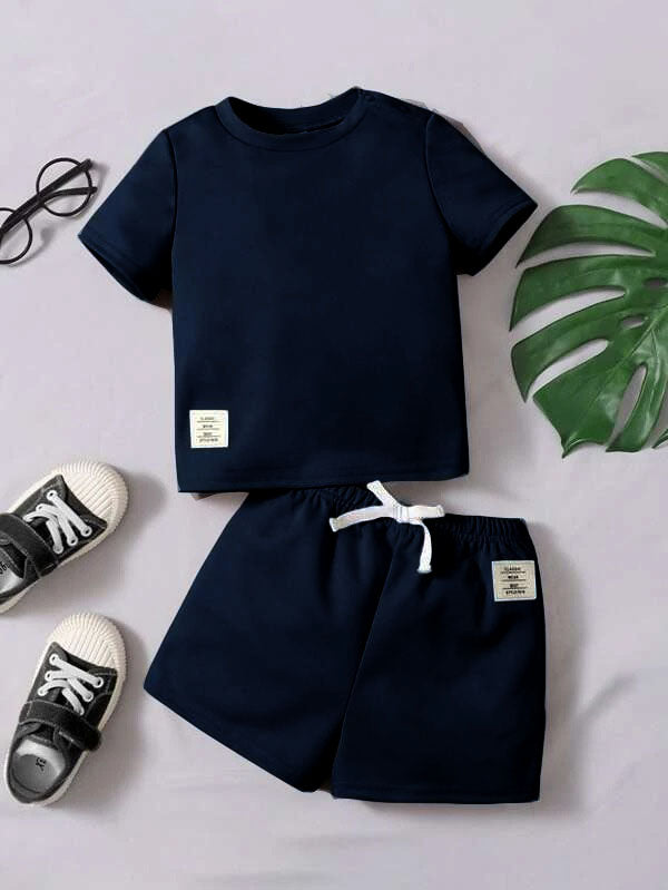 Plush-Nifty Basic Short & Shirt Set - Navy Blue