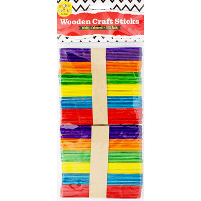 Multi-Coloured Wooden Craft Sticks: Pack of 100