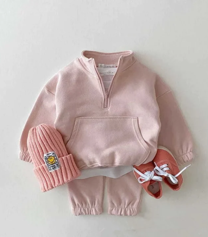 Plush Collar Style -  Fleece Basic Set Pink