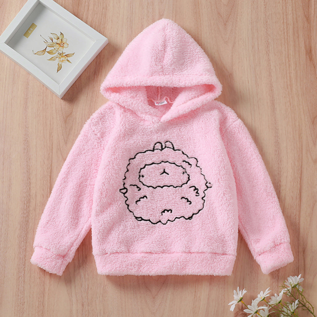 PATPAT-Kid Girl Animal Sheep Pattern Fuzzy Hoodie Sweatshirt