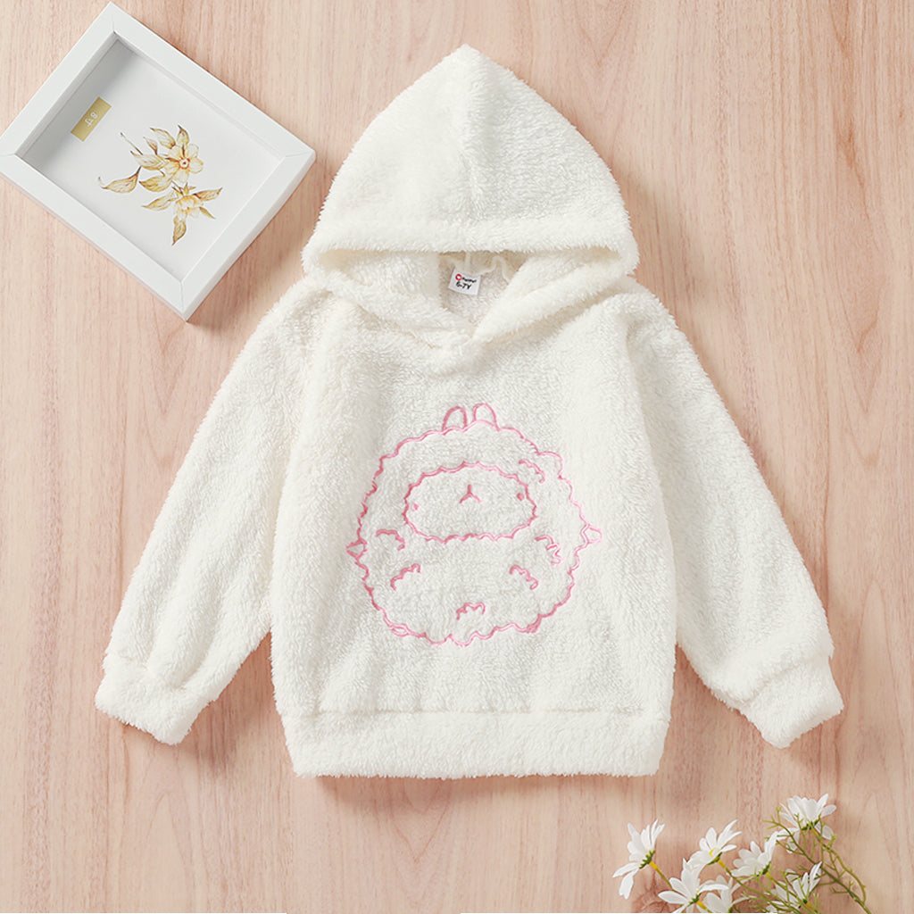 PATPAT-Kid Girl Animal Sheep Pattern Fuzzy Hoodie Sweatshirt