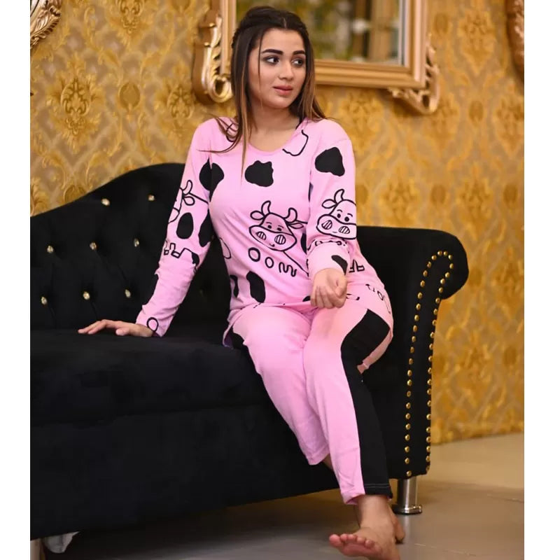 Womens Front Open Printed Night Suit