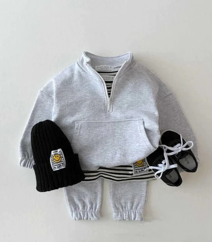 Plush Collar Style -  Fleece Basic Set Grey