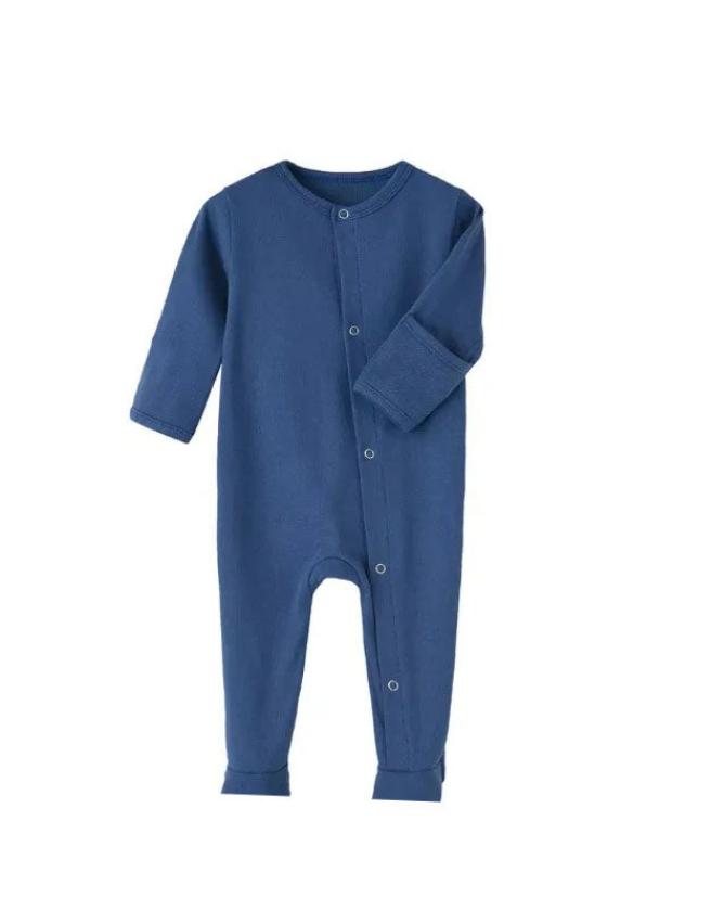 Plush-Baby Soft Bamboo Viscose Button Romper - Blue