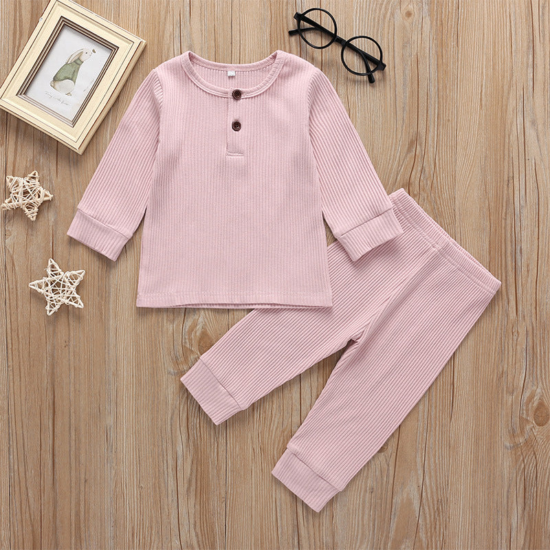 Plush-Waffle Textured Basic PJ Set-Pink