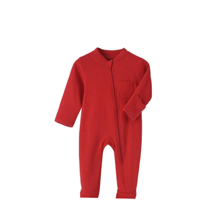 Plush-Baby Soft Bamboo Viscose Zipper Romper - Red