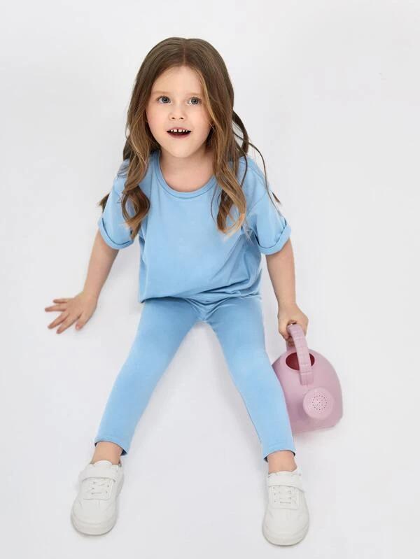 Girls Light Blue Drop Shoulder Co-Ord Set