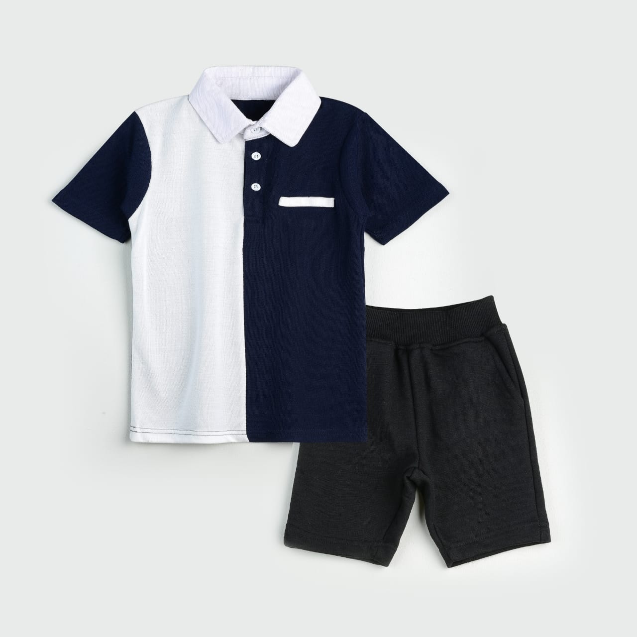 Plush-Baby Plaid Polo Shirt & Shorts-White/Black