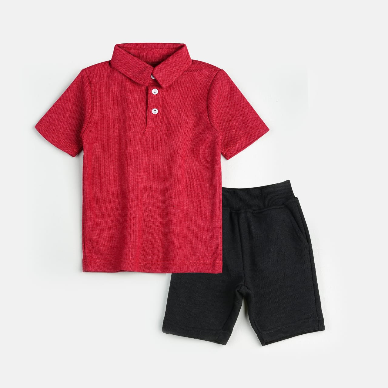 Plush-Baby Plaid Polo Shirt & Shorts-Red