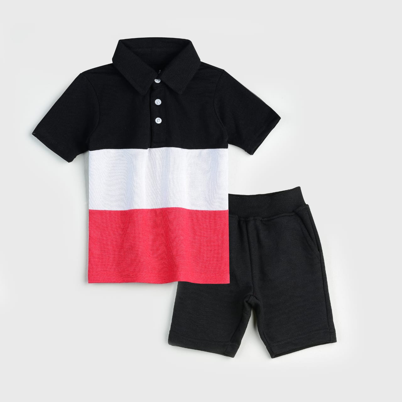 Plush-Baby Plaid Polo Shirt & Shorts-Red/Black/White