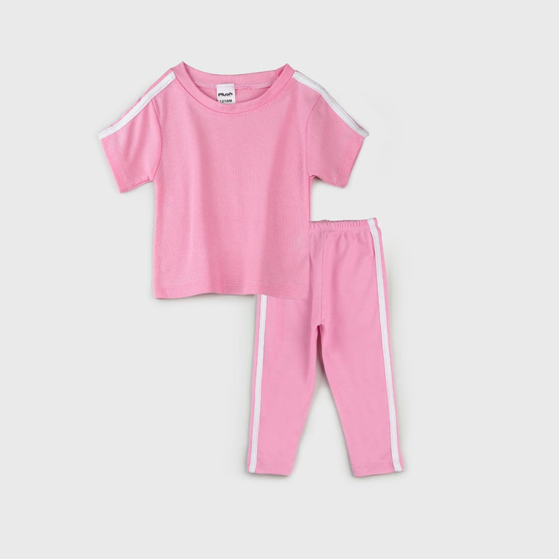 Plush- Casual Wear Set in Pink with White Stripes
