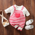 Plush-Printed Rompers - Striped - Red