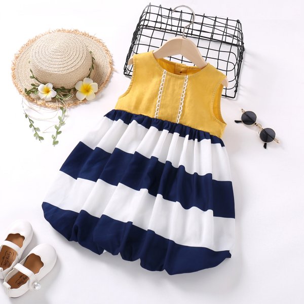 Toddler Girls Cute Striped Fabric Blocking Dress