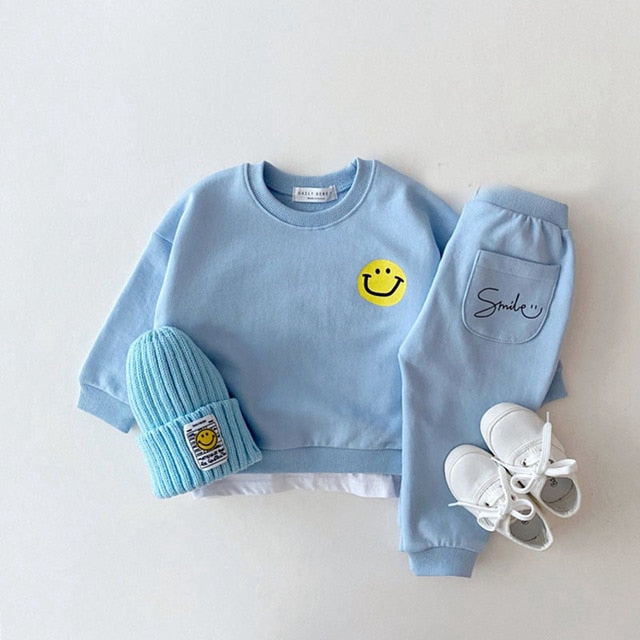 Plush-2pcs Suit Kids Unisex Smile Print Casual Clothing Sets
