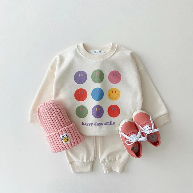 Plush Round Neck - Emoji Colors Fleece Basic Set Cream