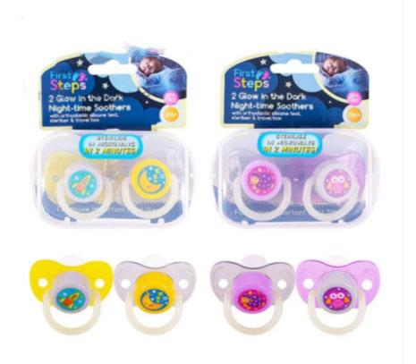 FIRST STEPS GLOW IN THE DARK NIGHT-TIME SOOTHERS ASSORTED 2 PACK