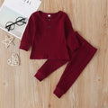 Plush Round Neck Style Ribbed Knit Basic Set - Maroon