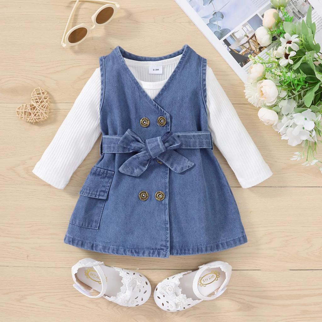 Plush-Denim Frock with belt