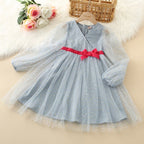 Riolio-Kids Girls Heart Print Bow Tie Dress