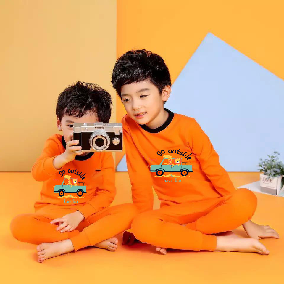 Plush Night Suit - PJ Set Orange Car